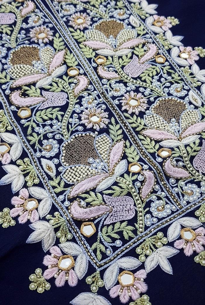 Pink chinnon hand worked embroidery 3 piece kurti set – Threads
